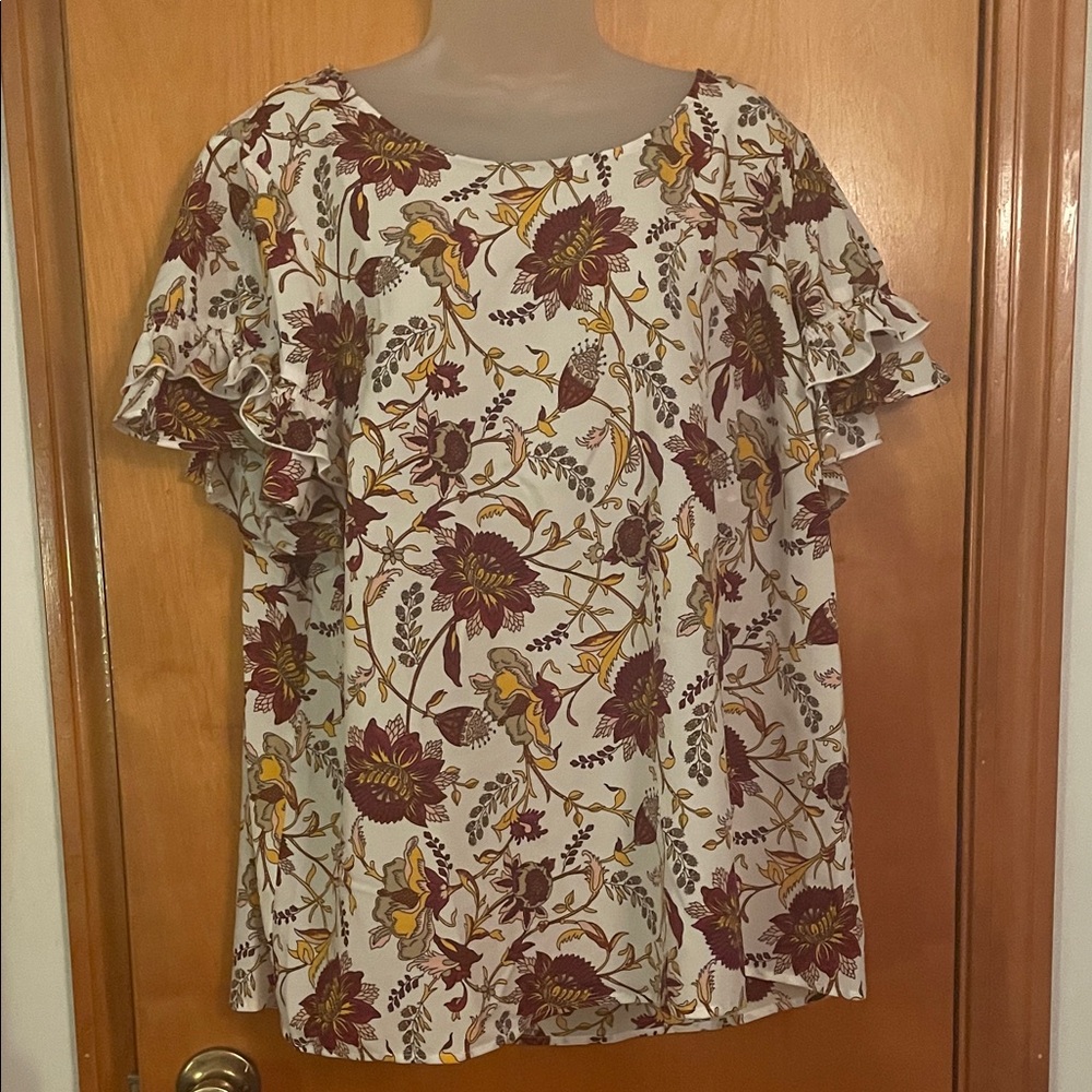 Lane Bryant Floral Blouse with Ruffle Sleeves